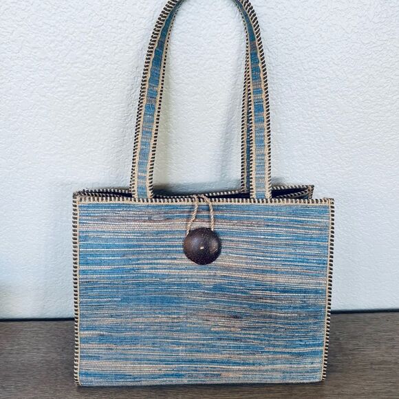 Blue Straw Coastal Decorative Tote Bag Purse - Picture 1 of 9